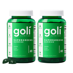 Envase frontal de Goli SuperGreens mostrando diseño y cantidad 60 por bote