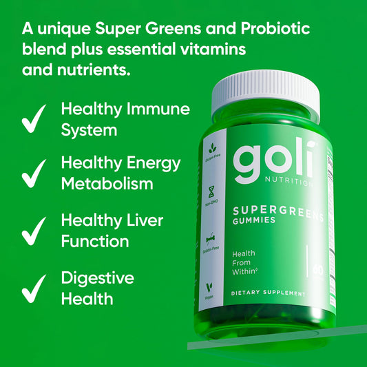 Goli Supergreens gomitas con spirulina verde para energía suave