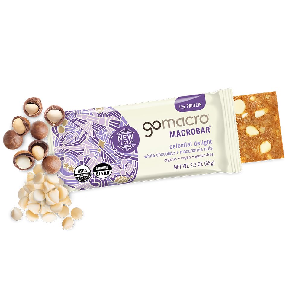 GoMacro barra abierta mostrando interior cremoso, indulgencia vegetal