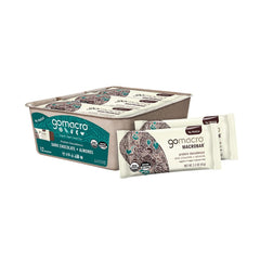 GoMacro barra frontal Chocolate Oscuro y Almendras mostrando etiqueta orgánica y beneficio de proteína