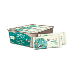 GoMacro frontal del empaque mostrando sabor granola y coco y su conveniencia