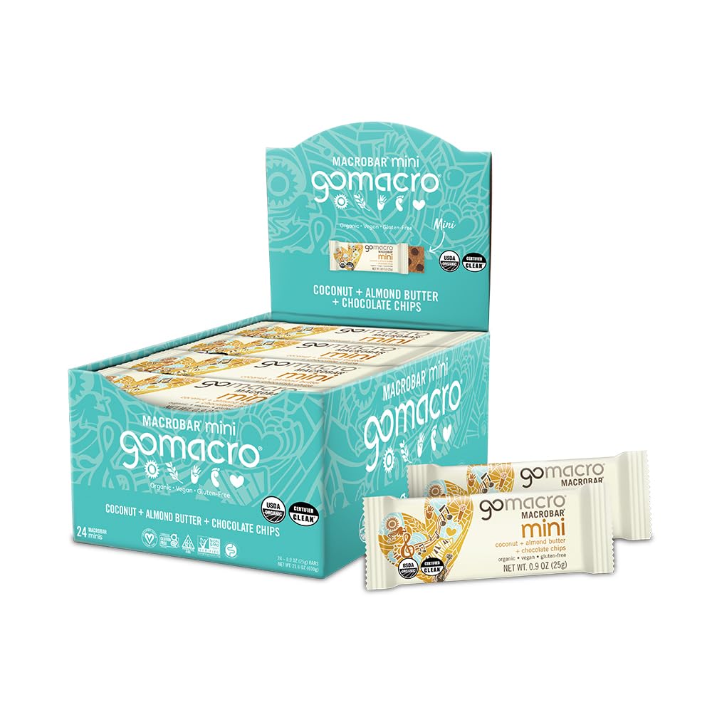 GoMacro barrita mini vista frontal, empaque práctico y lista para llevar