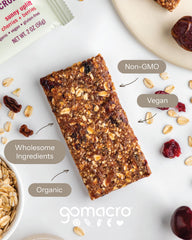 GoMacro etiqueta con certificaciones orgánico, vegano y sin gluten, confianza ética