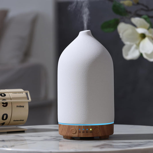 Gooamp difusor cerámico frontal mostrando diseño y beneficio de ambientación