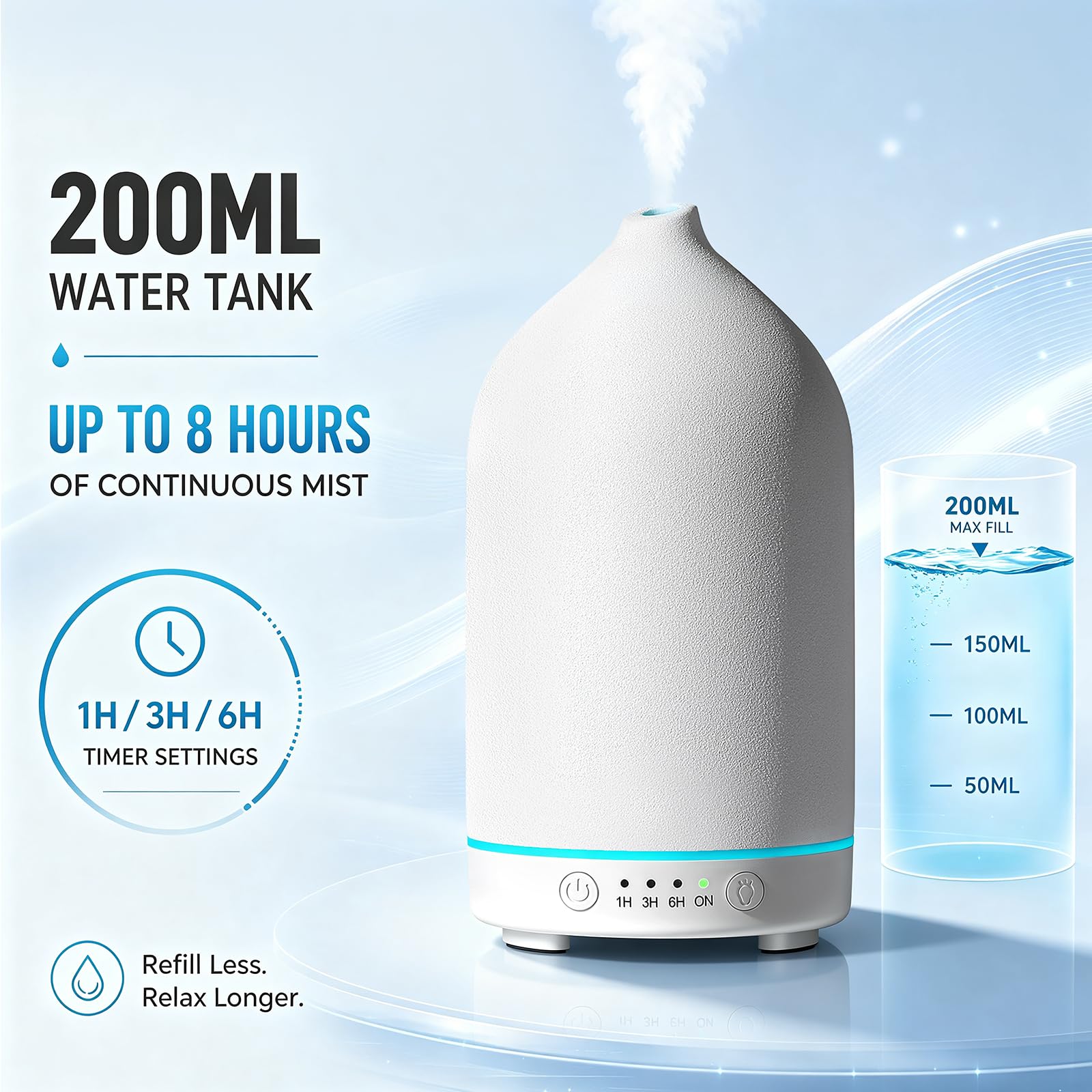 Gooamp difusor en uso en sala distribuyendo bruma y creando ambiente acogedor