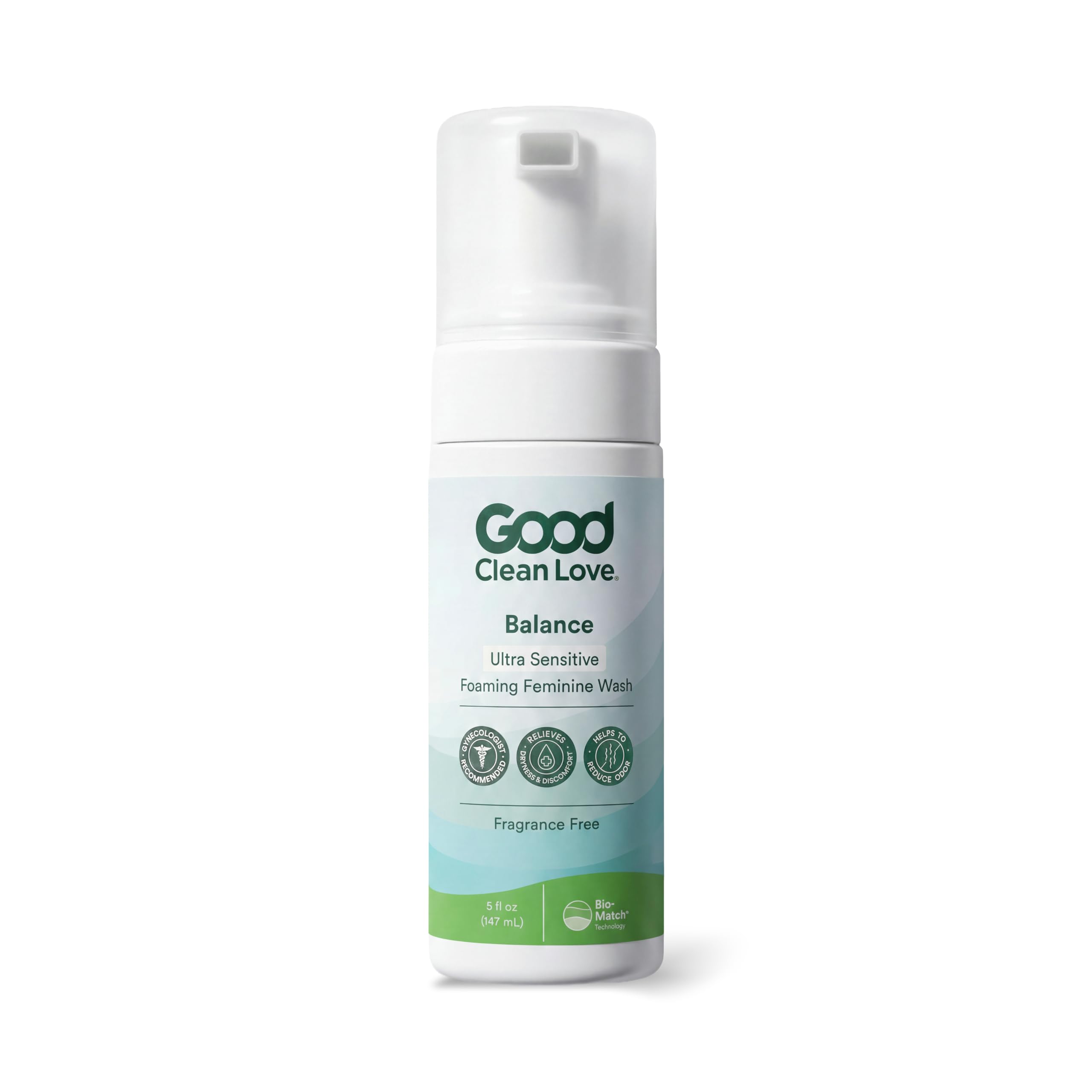 Good Clean Love botella frontal mostrando etiqueta y beneficio de limpieza suave