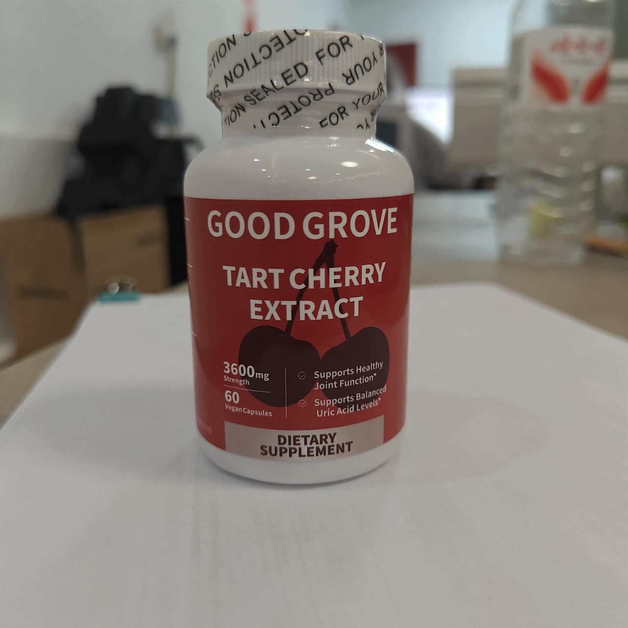 GOOD GROVE envase abierto con cápsulas mostrando cantidad interior útil
