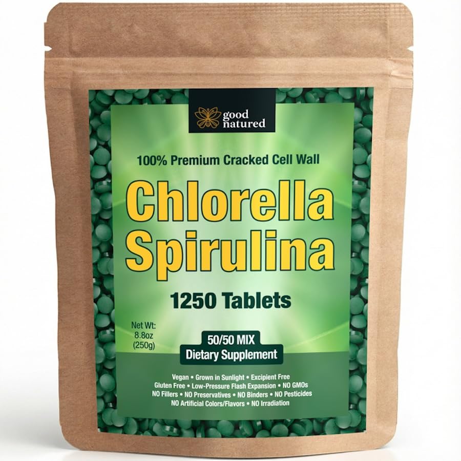 Good Natured paquete frontal de spirulina y chlorella, conveniente y nutritivo