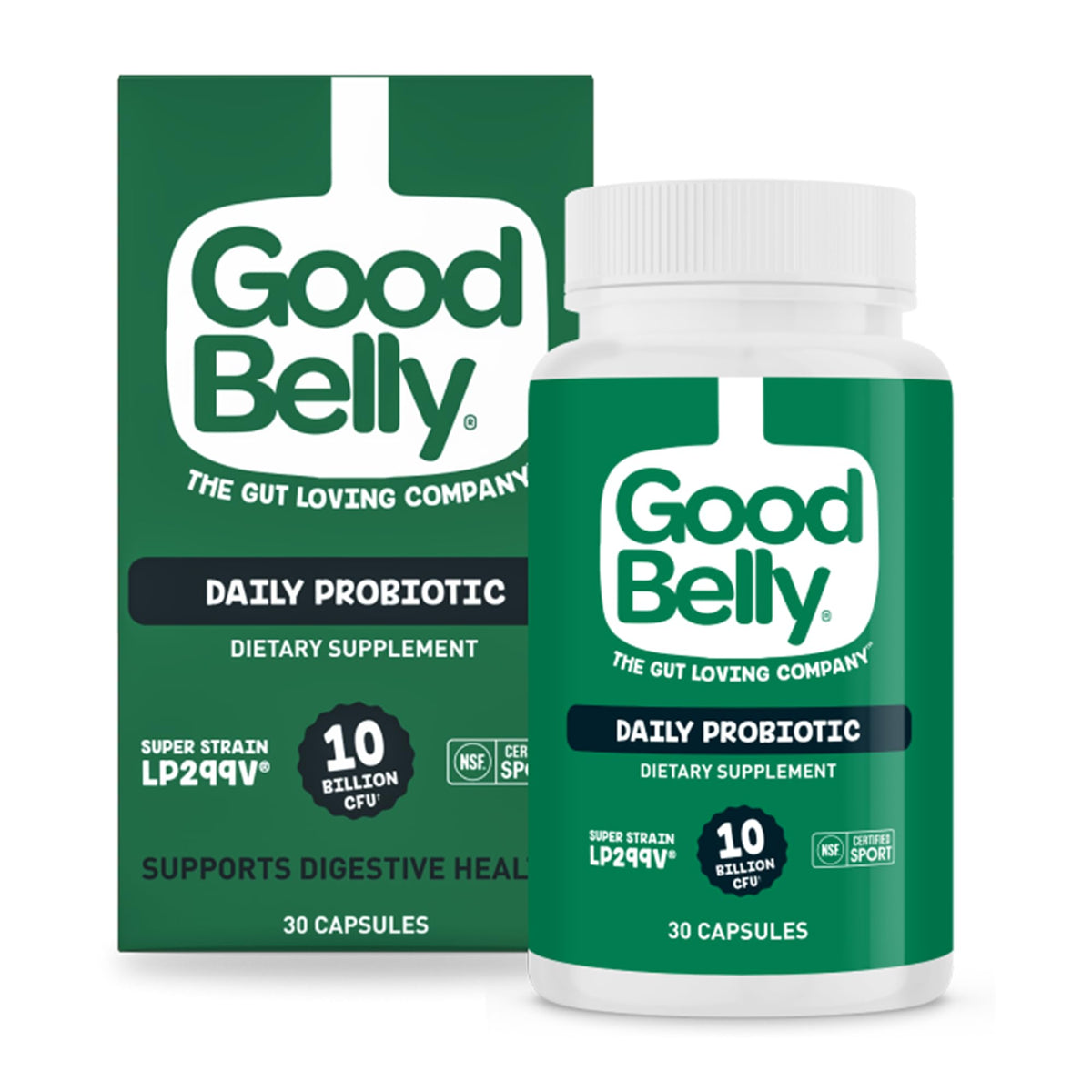 GoodBelly envase frontal mostrando beneficios digestivos