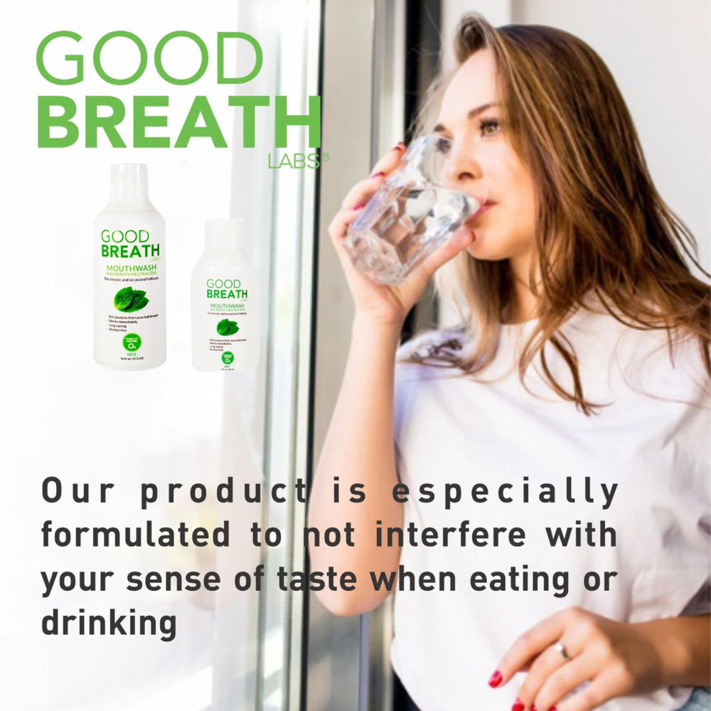 Good Breath Labs etiqueta con lista de ingredientes y beneficios, facilita lectura informada