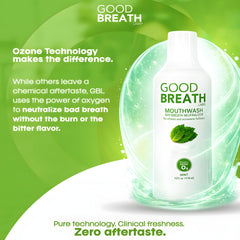 Good Breath Labs gota de enjuague color claro con aroma de menta, muestra textura suave