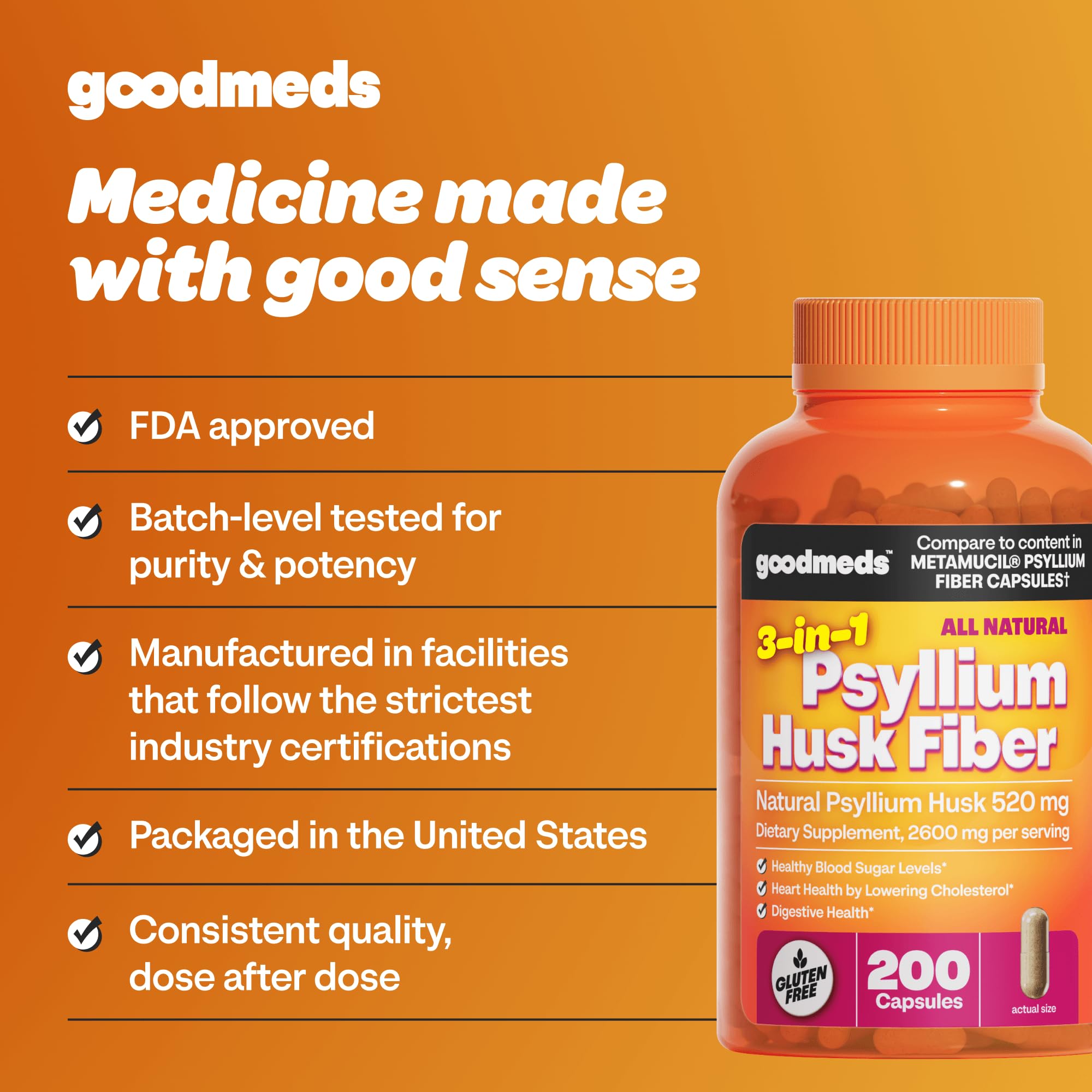 Detalle de superficie de las cápsulas GoodMeds que sugiere fácil disolución