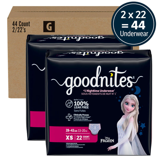 GoodNites detalle del estampado Frozen que atrae a niñas y fomenta confianza