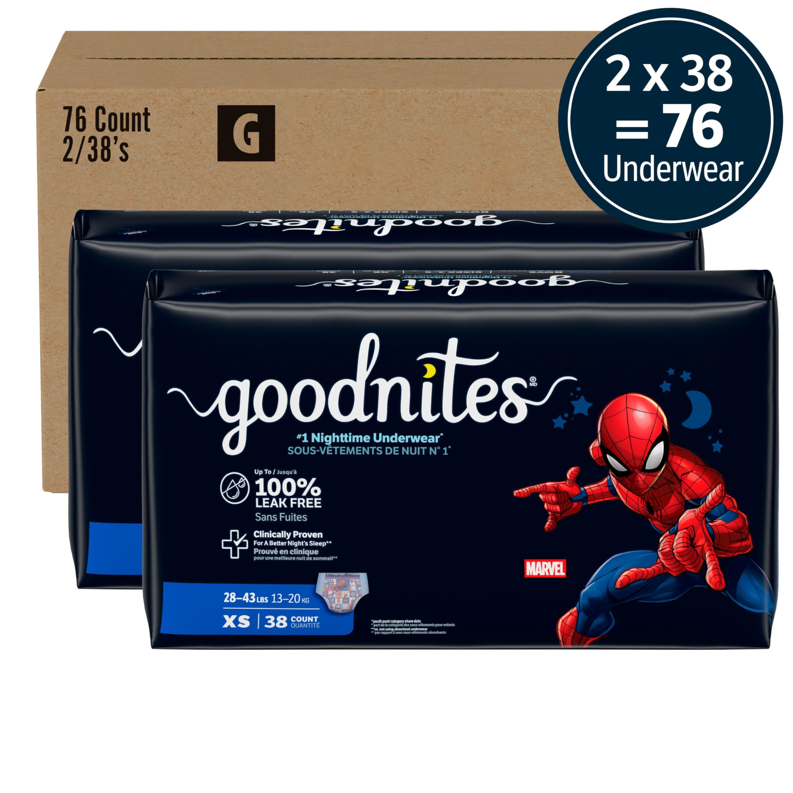GoodNites primer plano del estampado Spiderman, diseño que gusta a los niños
