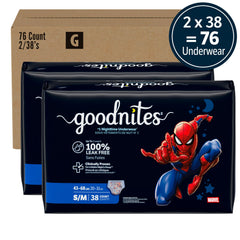 GoodNites primer plano del estampado Spider‑Man que agrada a niños