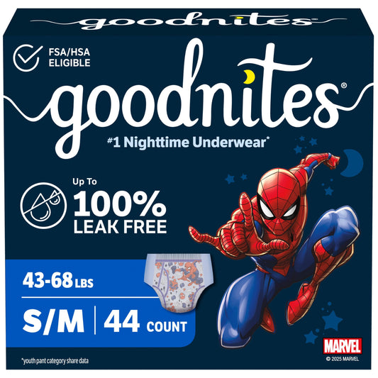 GoodNites empaque frontal mostrando 44 unidades y beneficios