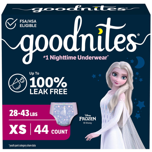 GoodNites paquete frontal mostrando diseño Frozen y cantidad 44 unidades