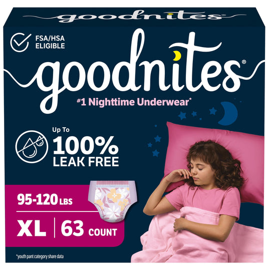 GoodNites embalaje frontal mostrando paquete y beneficio de protección