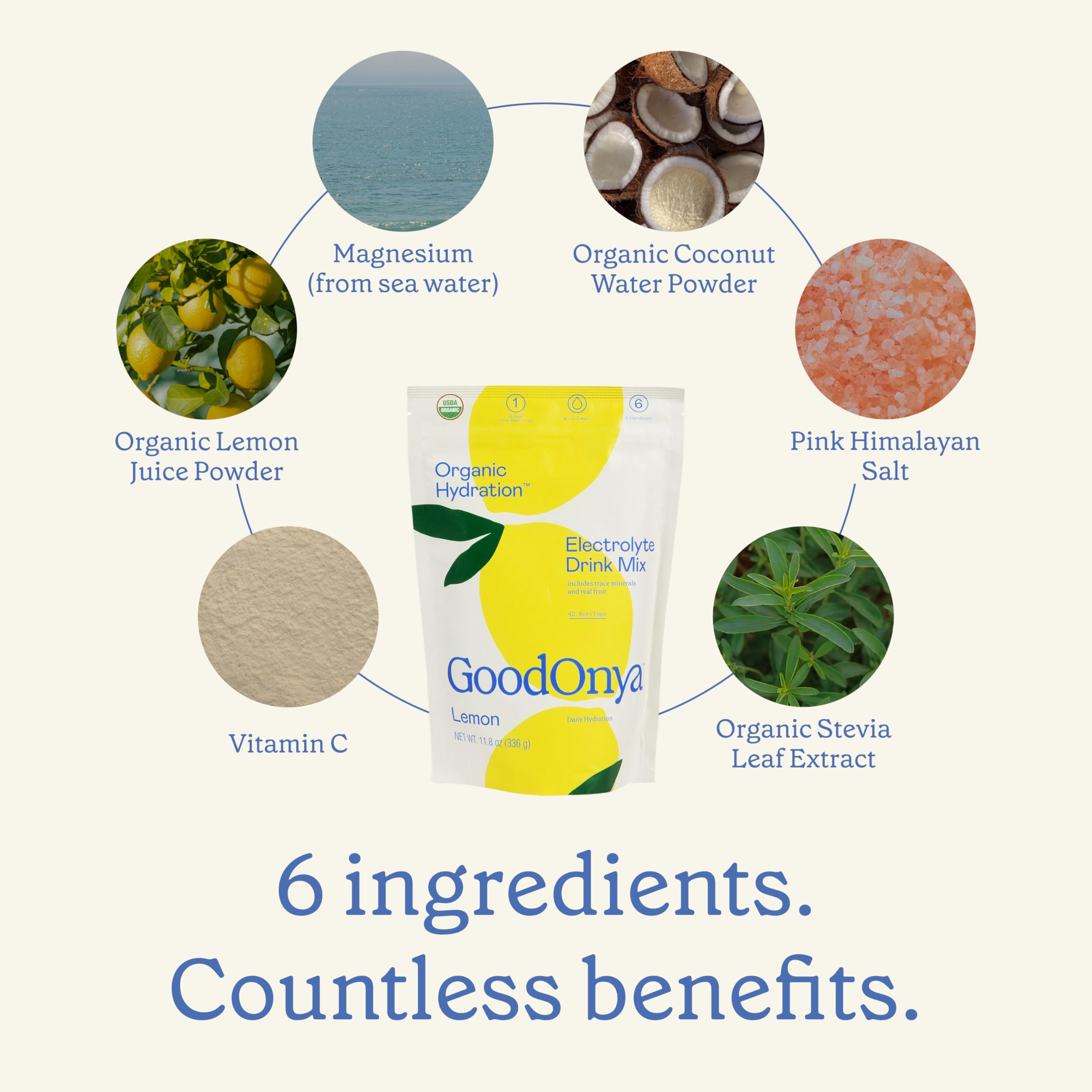 Ingredientes de GoodOnya con fruta orgánica real y aspecto natural