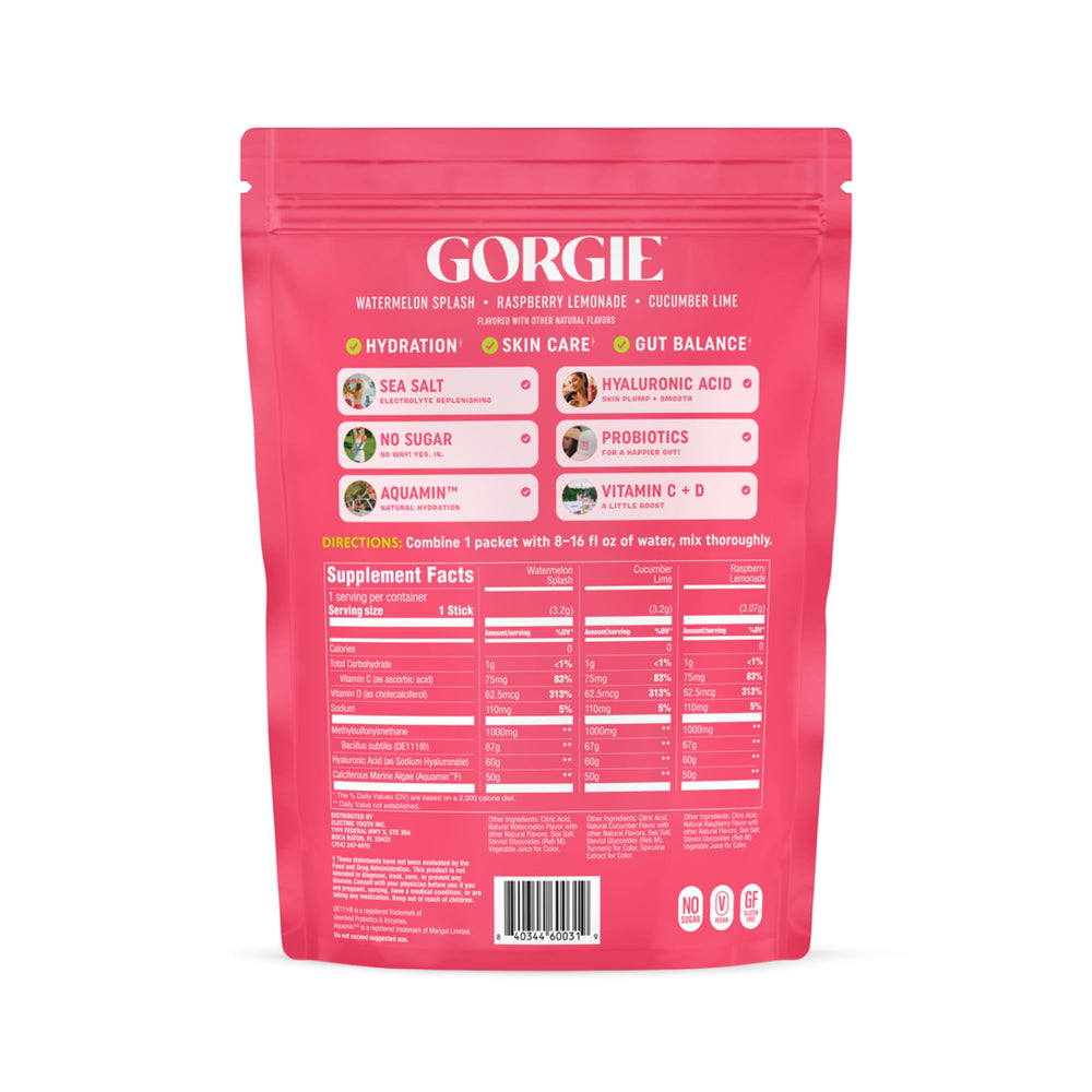 GORGIE stick junto a botella para comparar tamaño y portabilidad