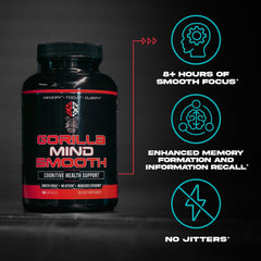 Gorilla Mind Smooth bote sobre escritorio con portátil, promueve productividad continua