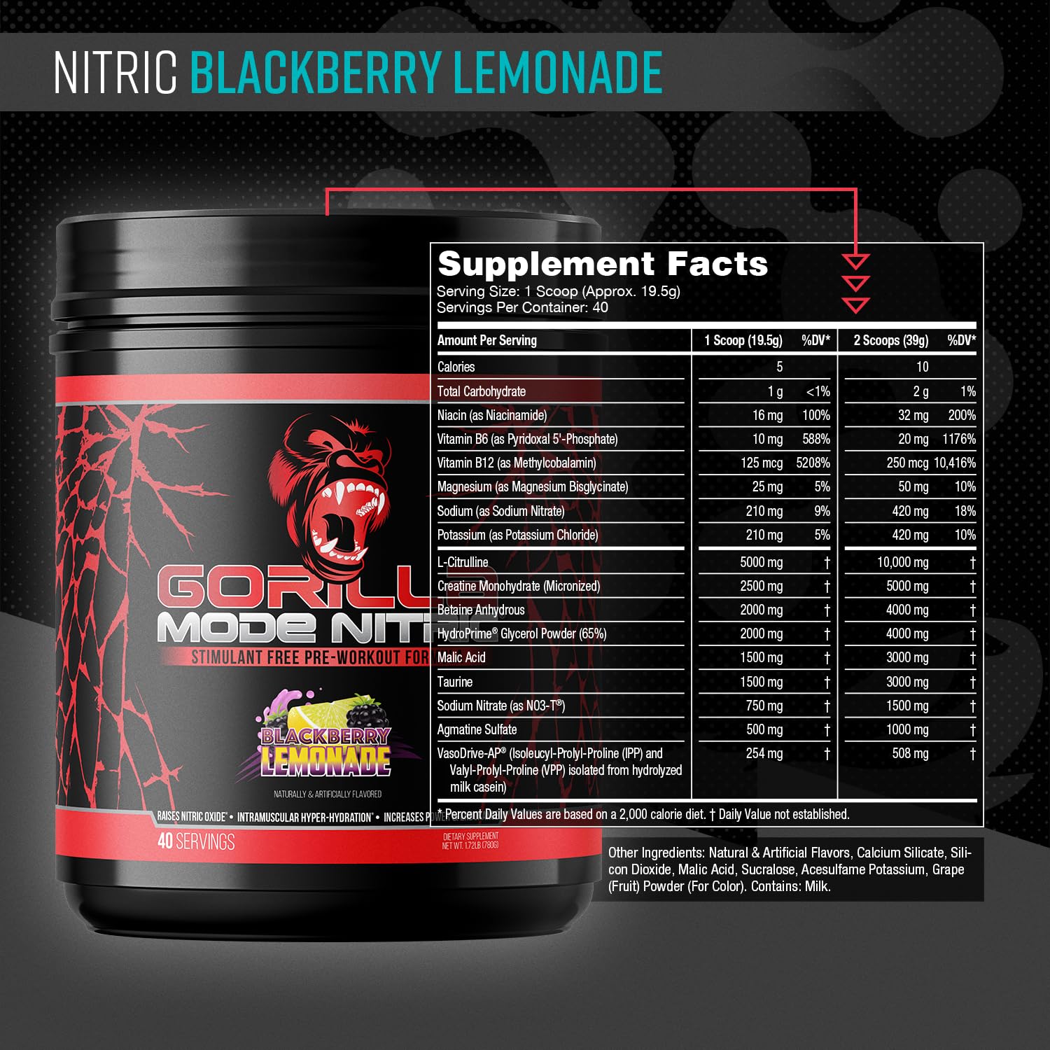 Gorilla Mind Gorilla Mode Nitric detalle del polvo fino para mezcla uniforme y sabor consistente