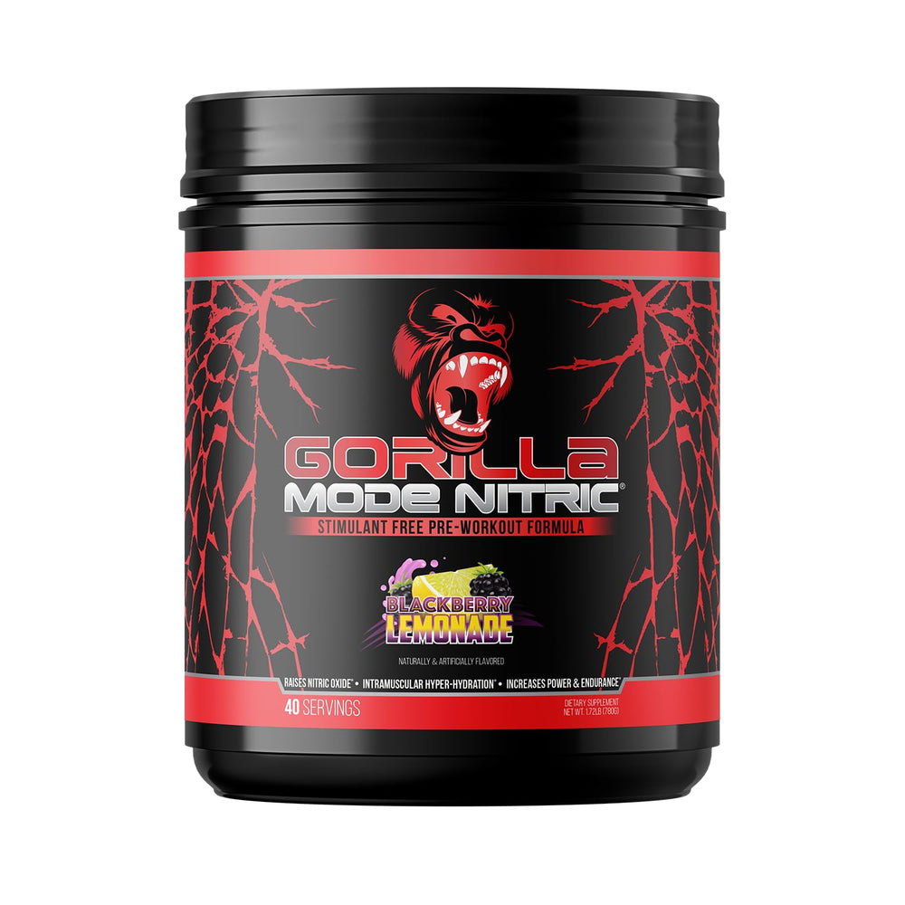 Gorilla Mind Gorilla Mode Nitric envase frontal mostrando etiqueta y sabor BlackBerry Lemonade