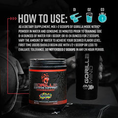 Gorilla Mode Nitric etiqueta con lista de ingredientes grandes dosis para rendimiento
