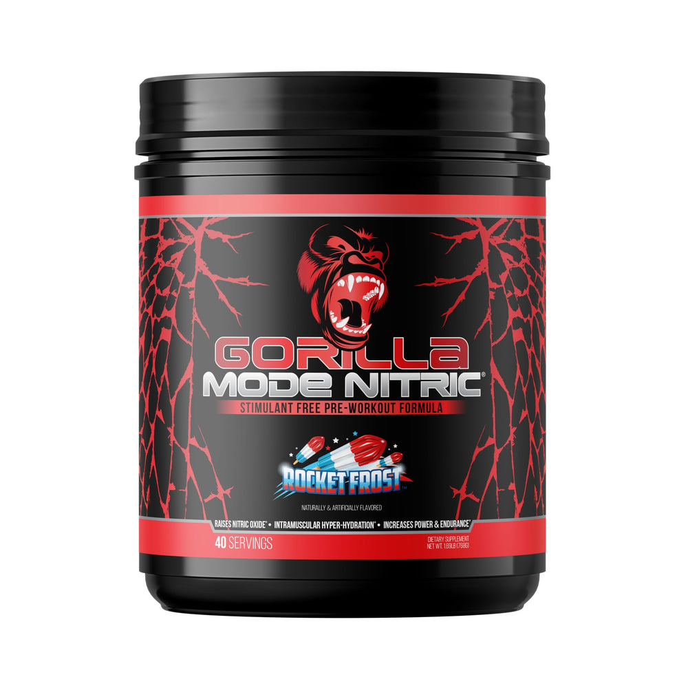 Gorilla Mode Nitric envase frontal mostrando la marca y beneficio de bombas intensas