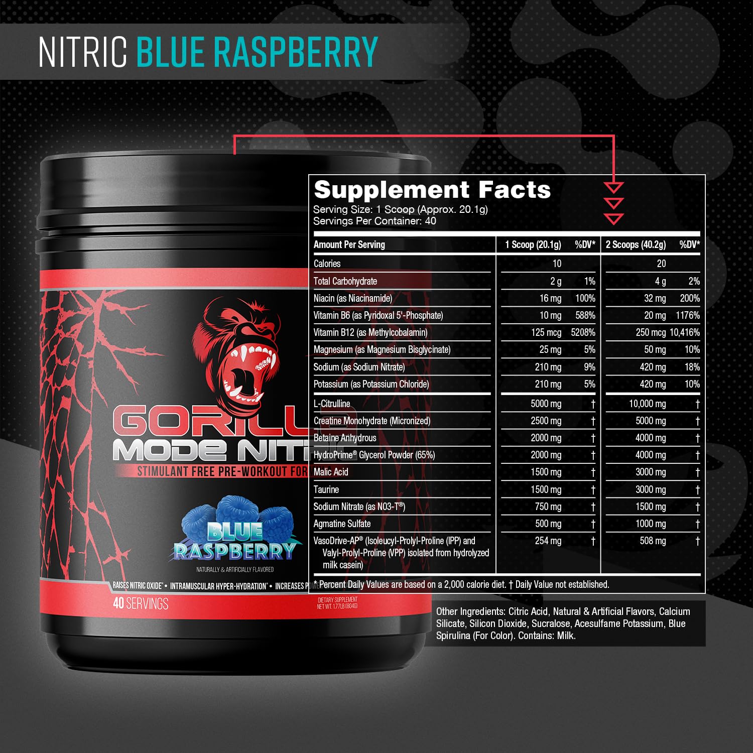 Gorilla Mode Nitric polvo textura en primer plano que facilita mezcla instantánea