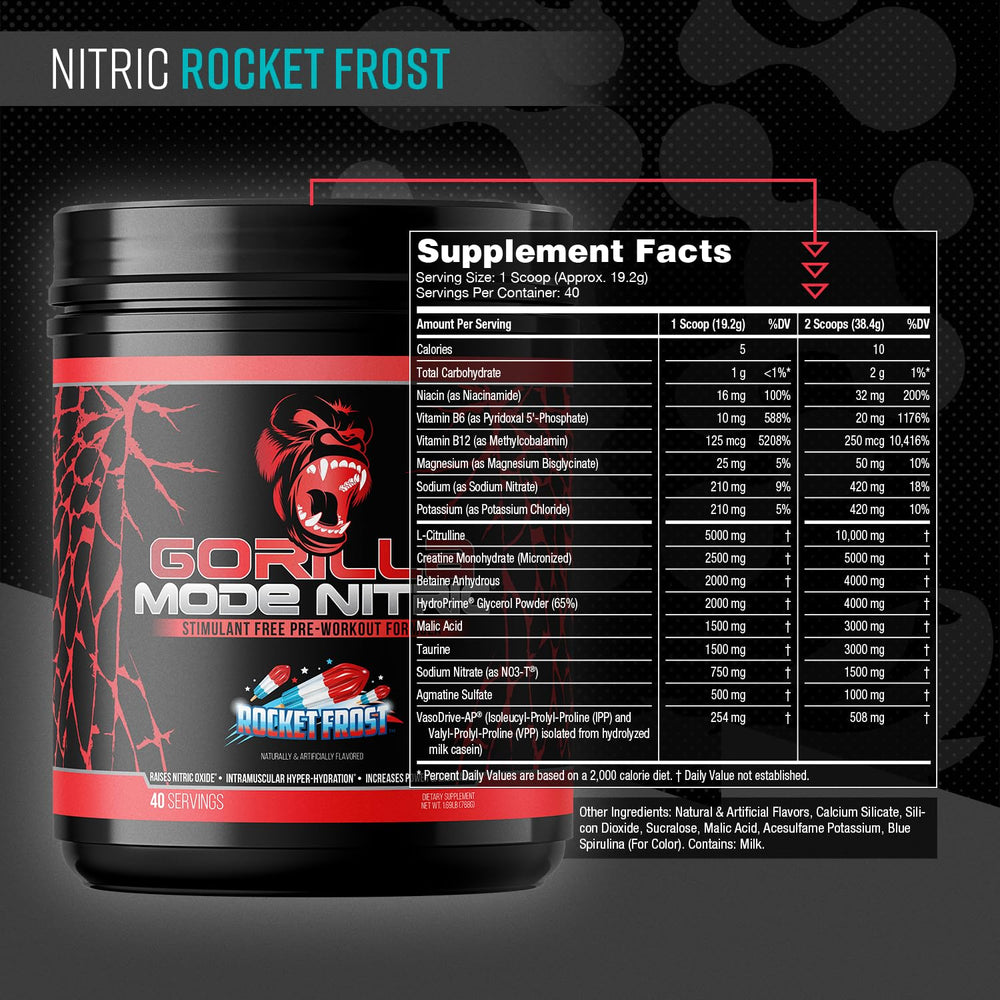 Gorilla Mode Nitric polvo en primer plano textura fina que facilita mezcla rápida