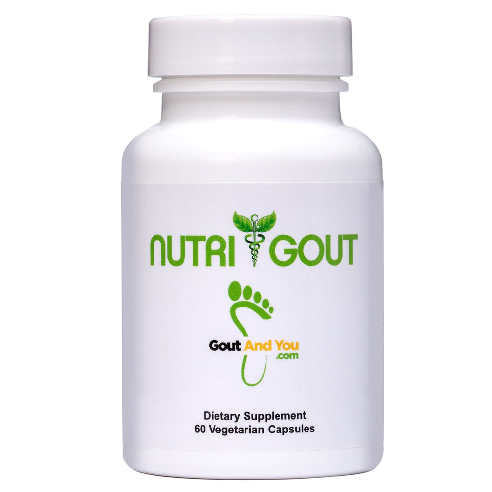 Gout and You frasco de 60 cápsulas mostrando envase y dosis