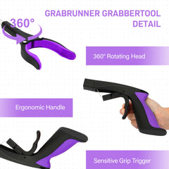 GrabRunner detalle de la garra y tubo de aluminio, demostrando agarre fuerte y durabilidad