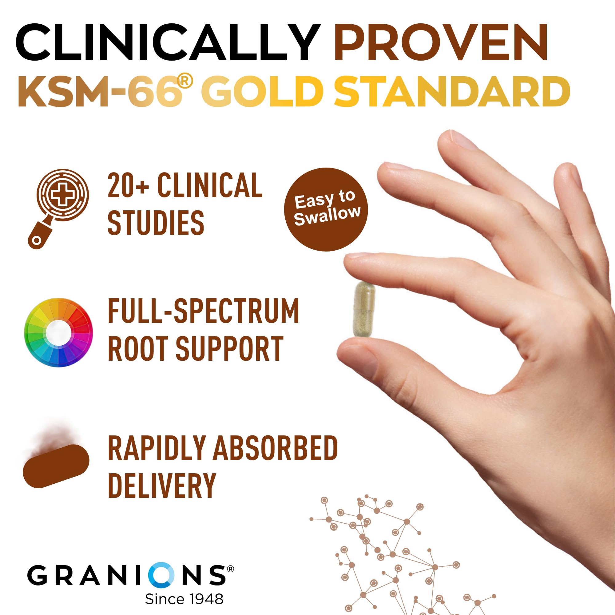 Granions KSM66 Ashwagandha dosis diaria: cápsulas veganas para enfoque sostenido.