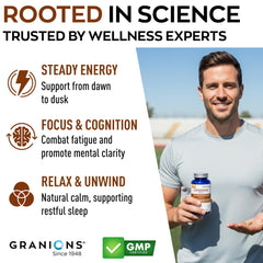 Granions KSM66 Ashwagandha etiqueta: potencia estandarizada al 5% de withanolides.