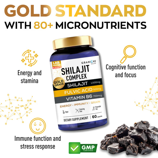 Granions Shilajit fulvic ácido cápsulas para vitalidad y claridad mental