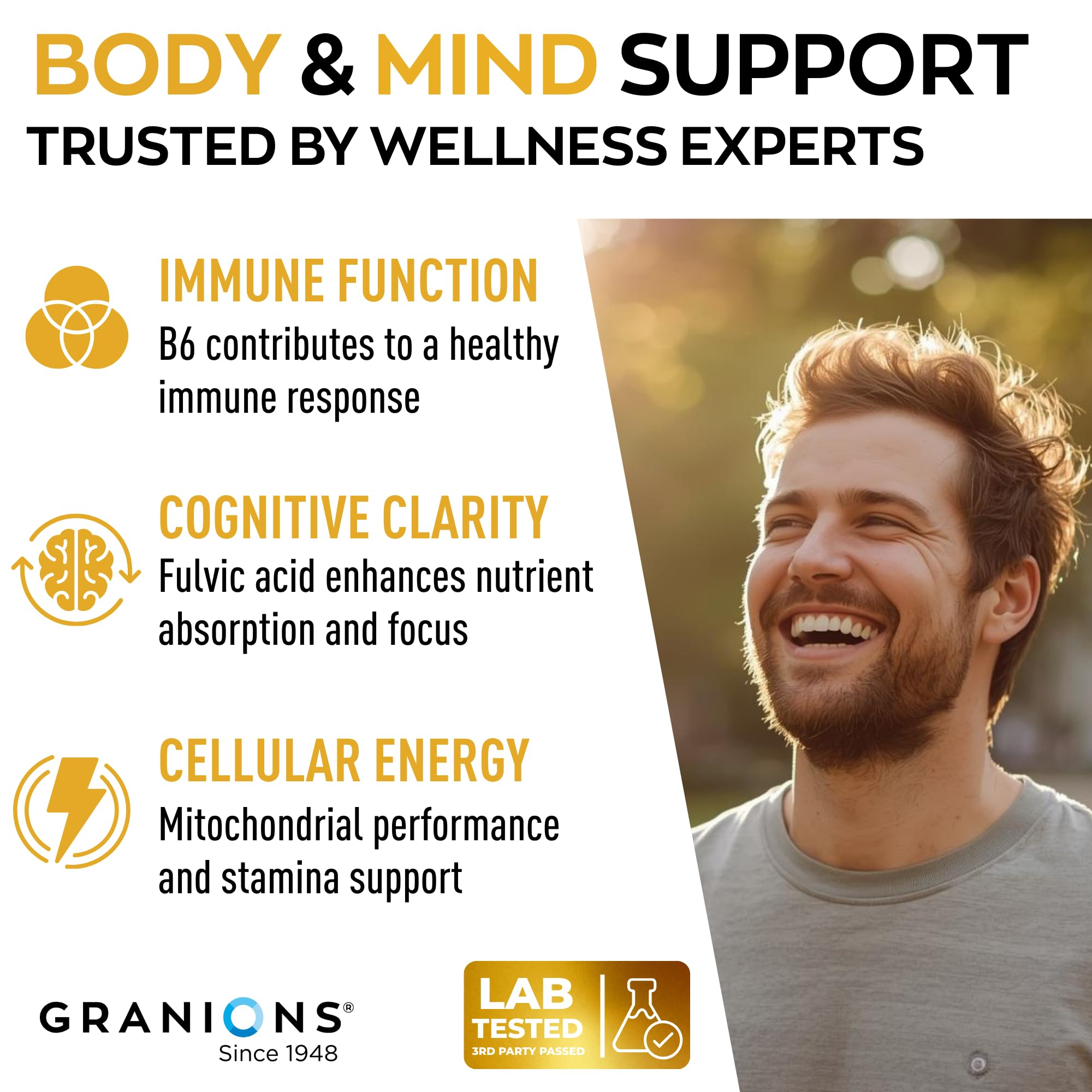 Granions Shilajit con vitamina B6 cápsulas para enfoque y equilibrio inmunitario