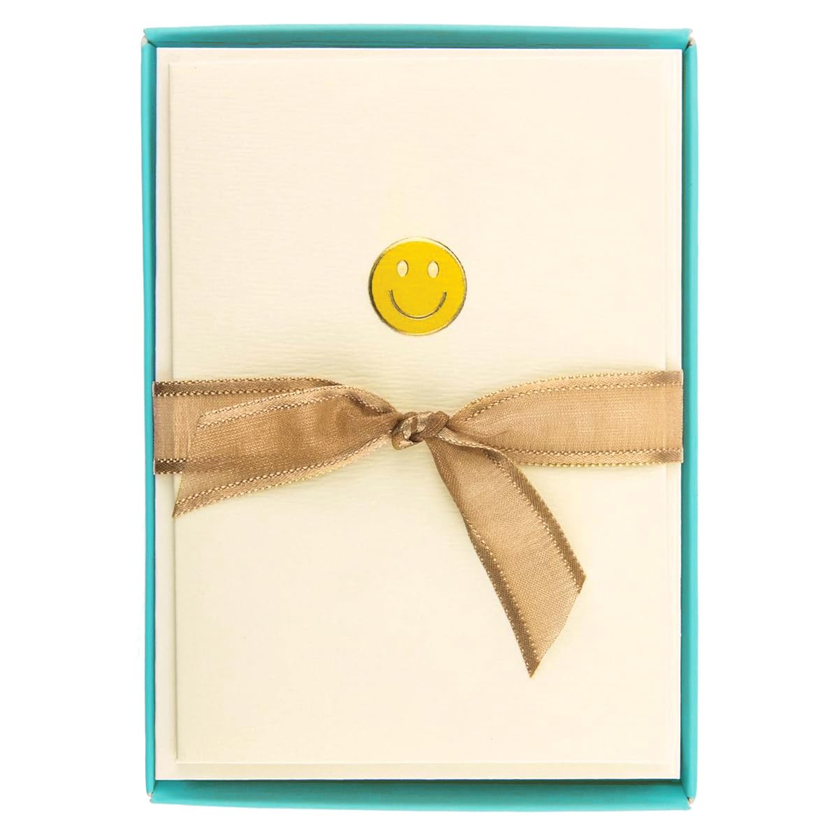 Graphique caja frontal con tarjetas sonrisas, presentación lista para regalar y organización
