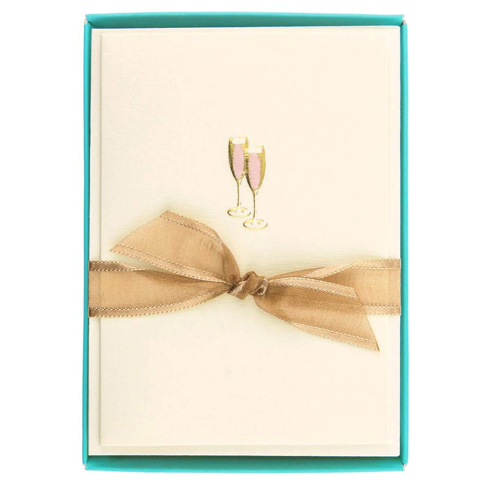 Graphique tarjeta frontal rosa con copas doradas, ofrece elegancia lista para regalar