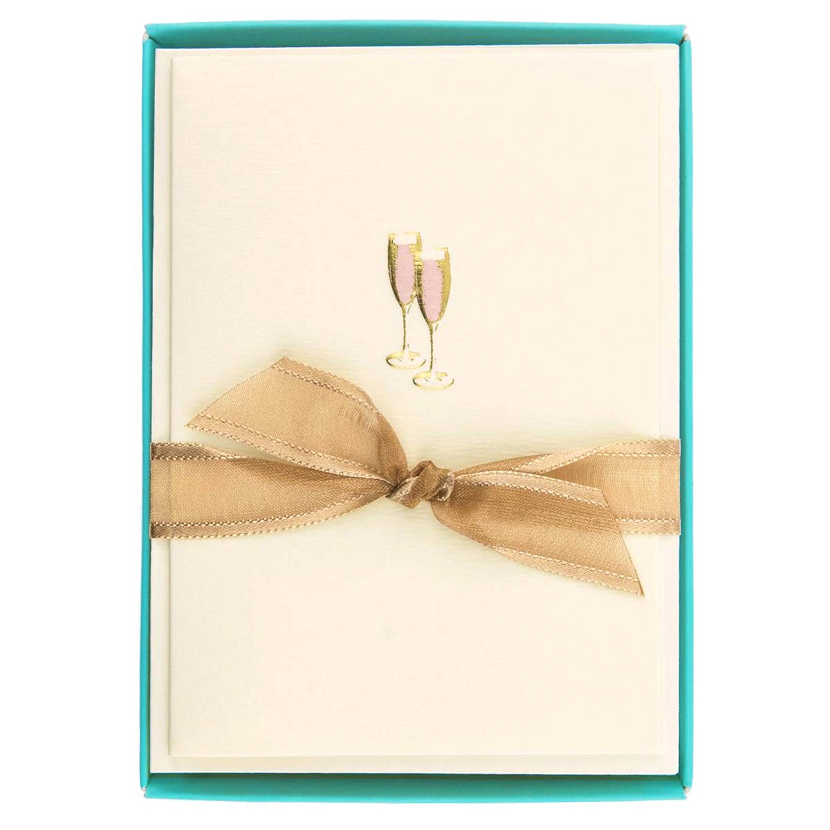 Graphique tarjeta frontal rosa con copas doradas, ofrece elegancia lista para regalar