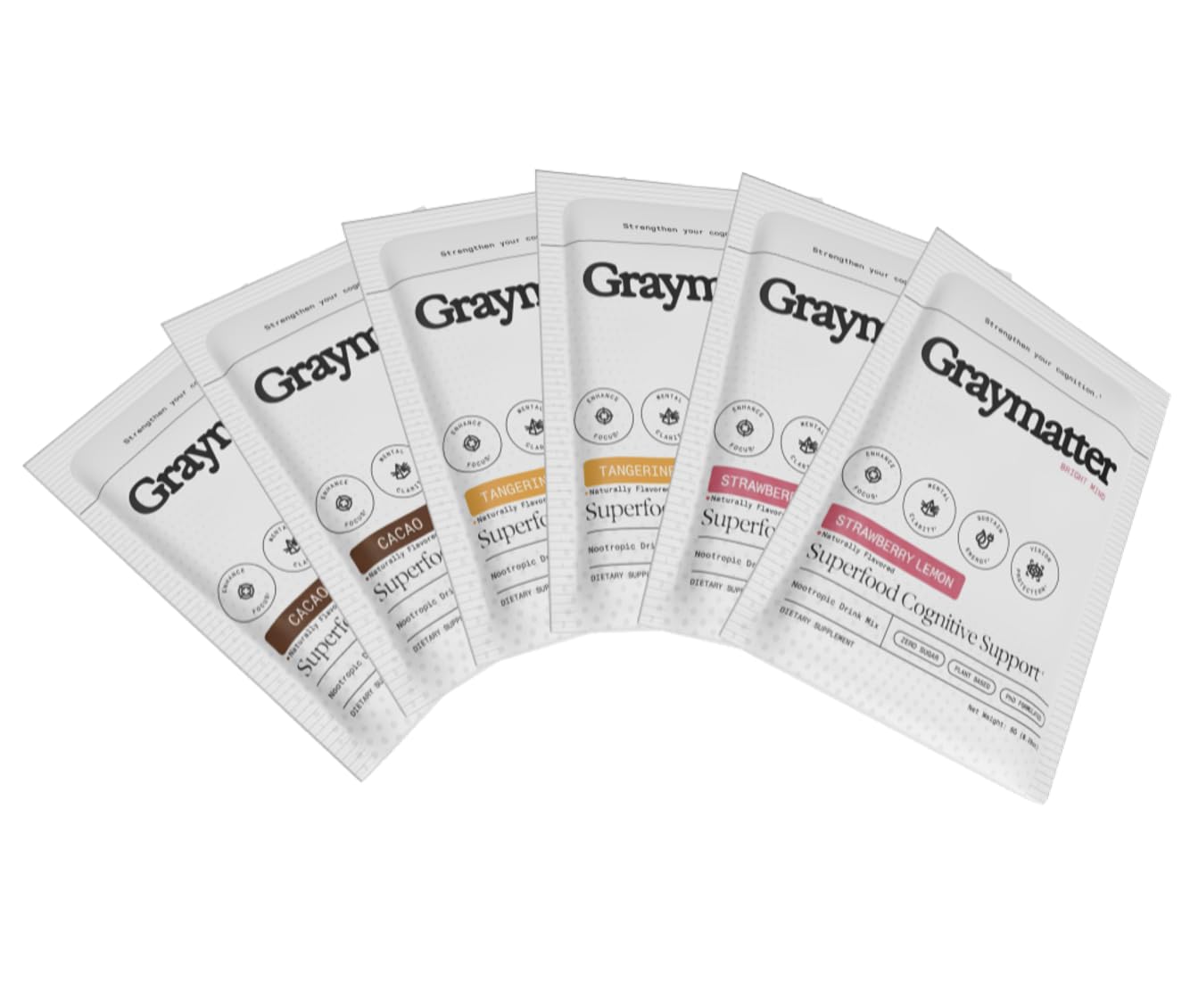 Graymatter frente del empaque mostrando el pack variedad y beneficios visibles