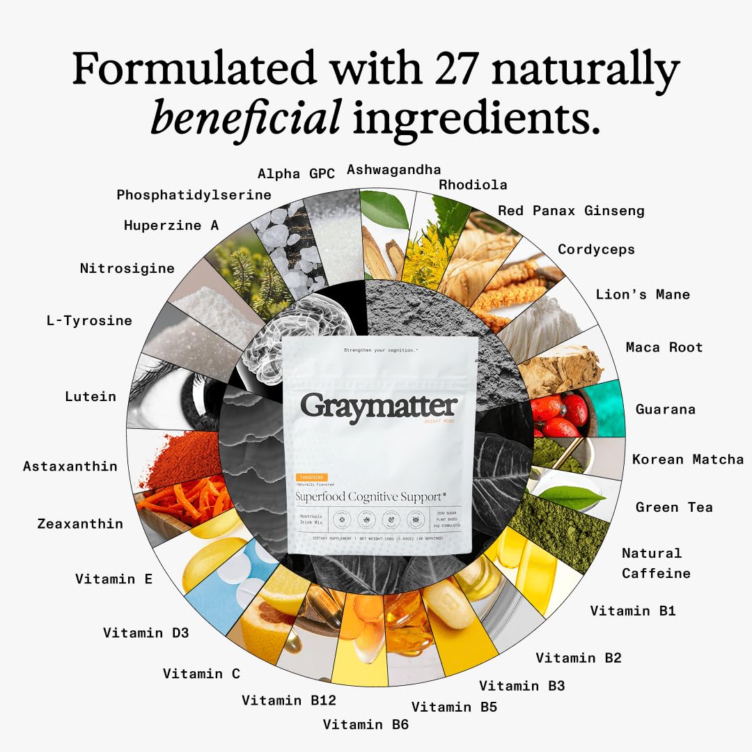Graymatter foco en ingredientes clave apoyando foco y adaptógenos