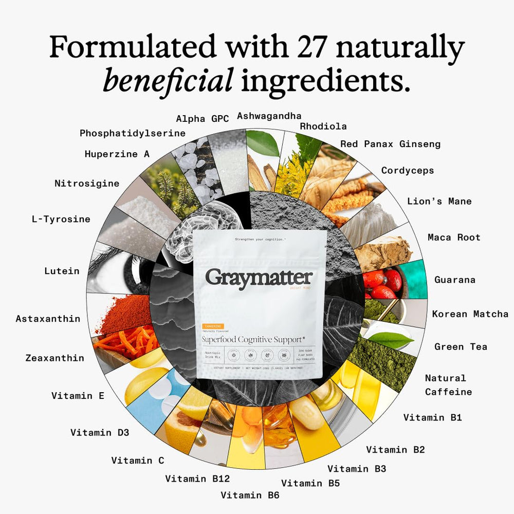 Graymatter foco en ingredientes clave apoyando foco y adaptógenos