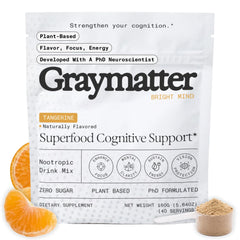 Graymatter envase frontal tangerina mostrando diseño y 40 porciones para claridad