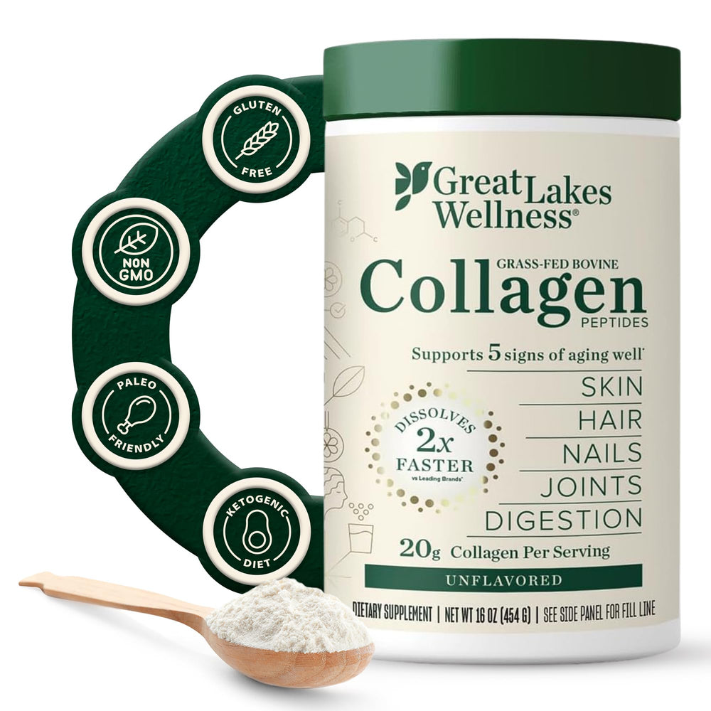 Great Lakes Gelatin envase frontal mostrando etiqueta y beneficios