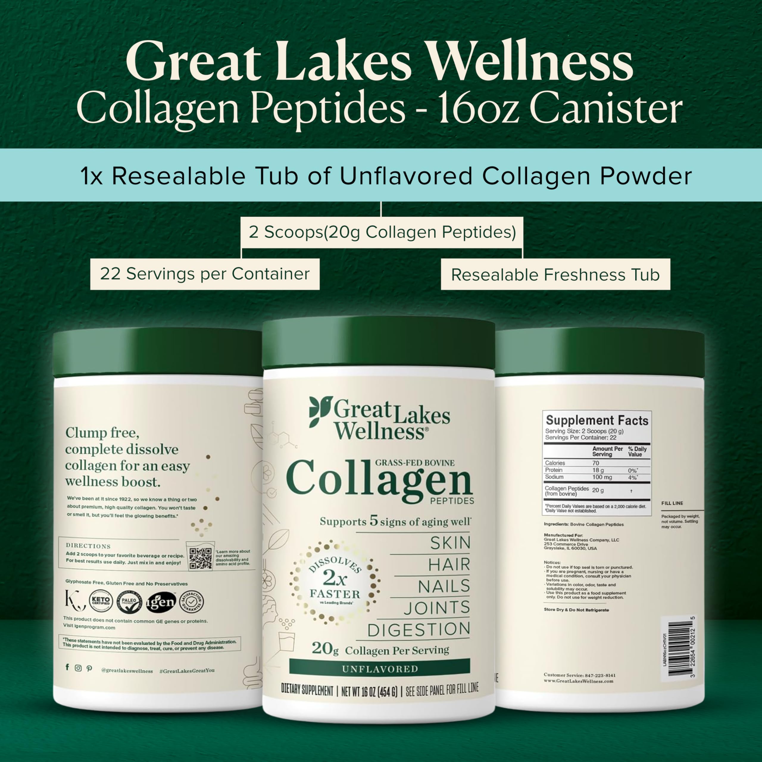 Cuchara con polvo de Great Lakes Gelatin destacando textura fina