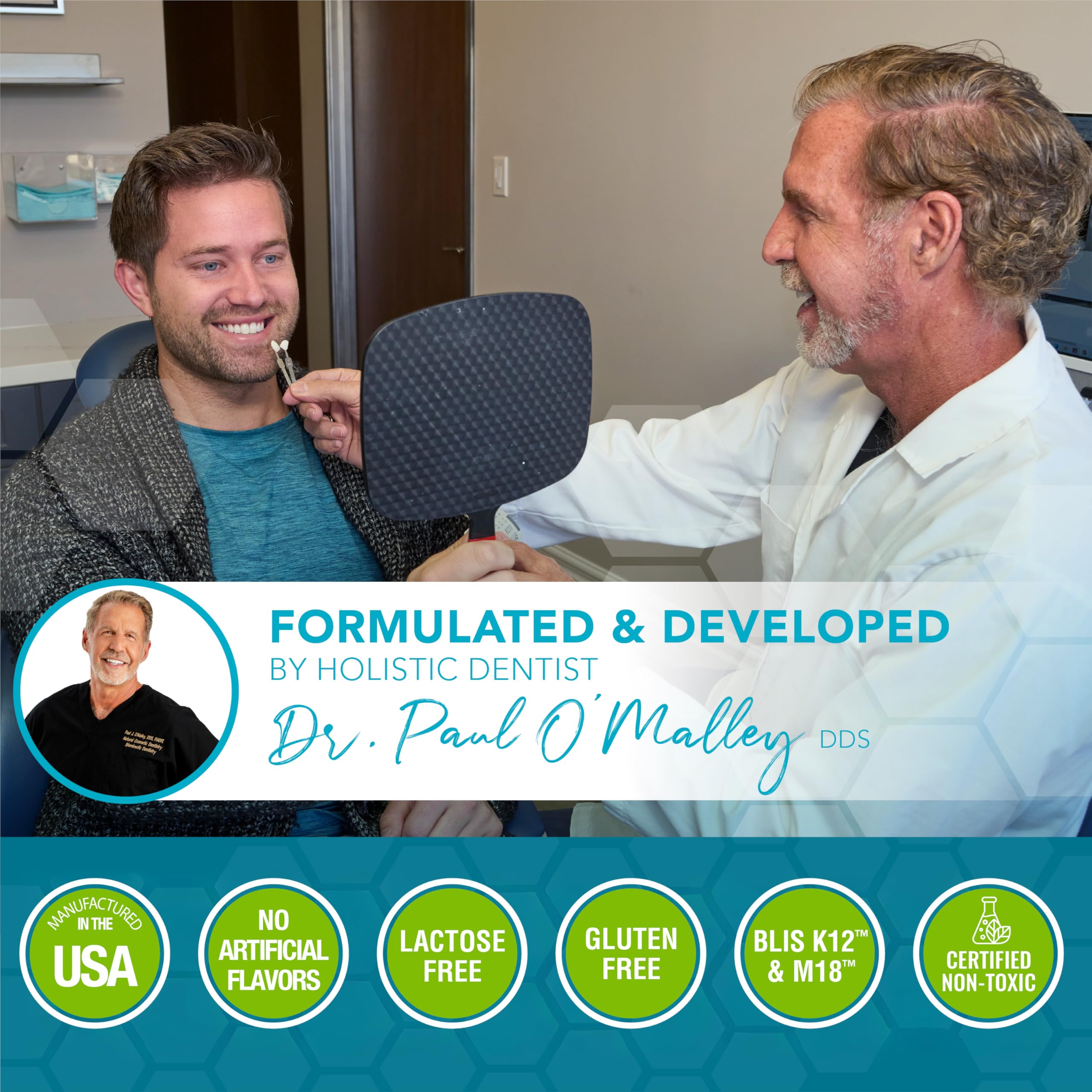 Great Oral Health bote abierto con tabletas visible y fácil acceso