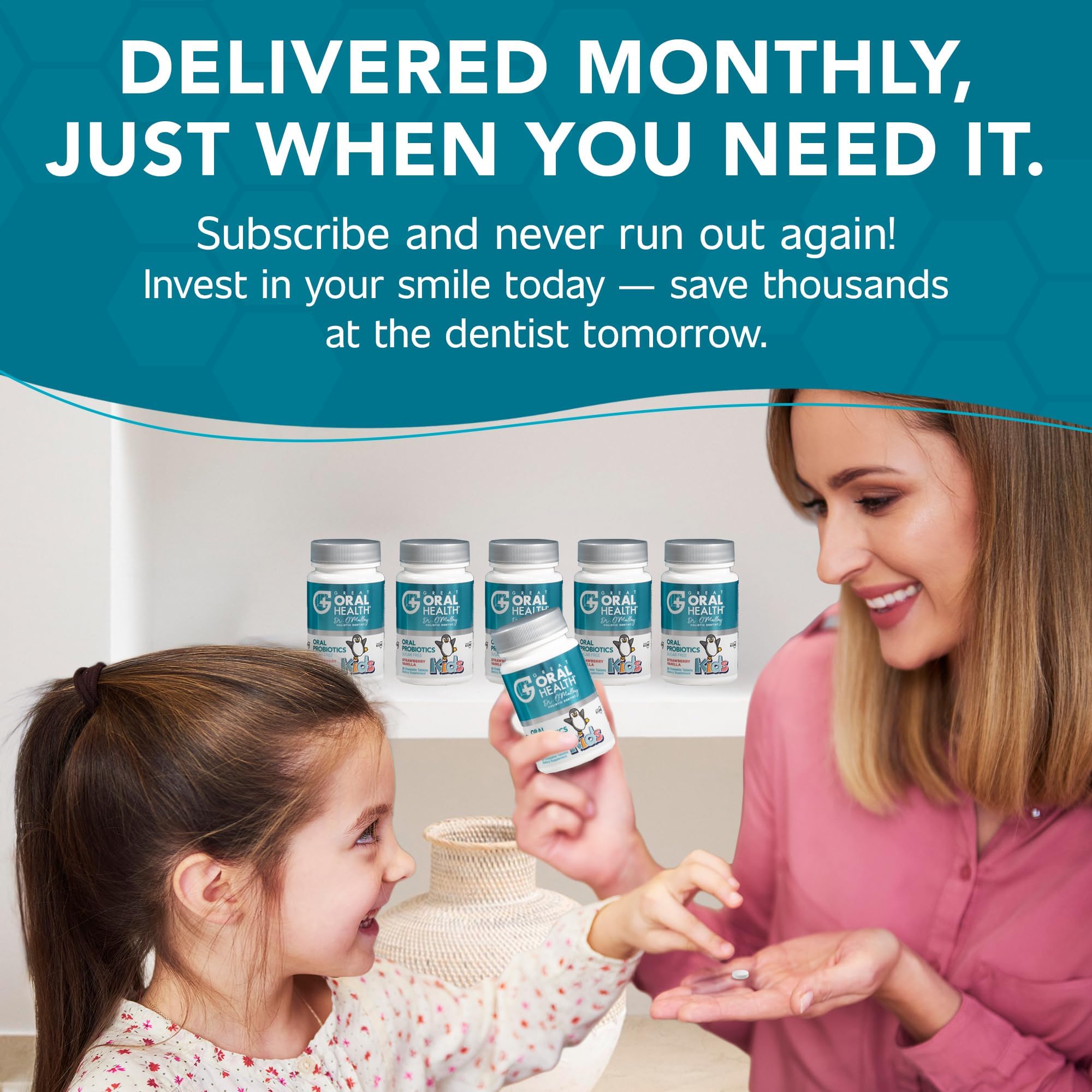 Great Oral Health familia en baño integrando tabletas a rutina diaria
