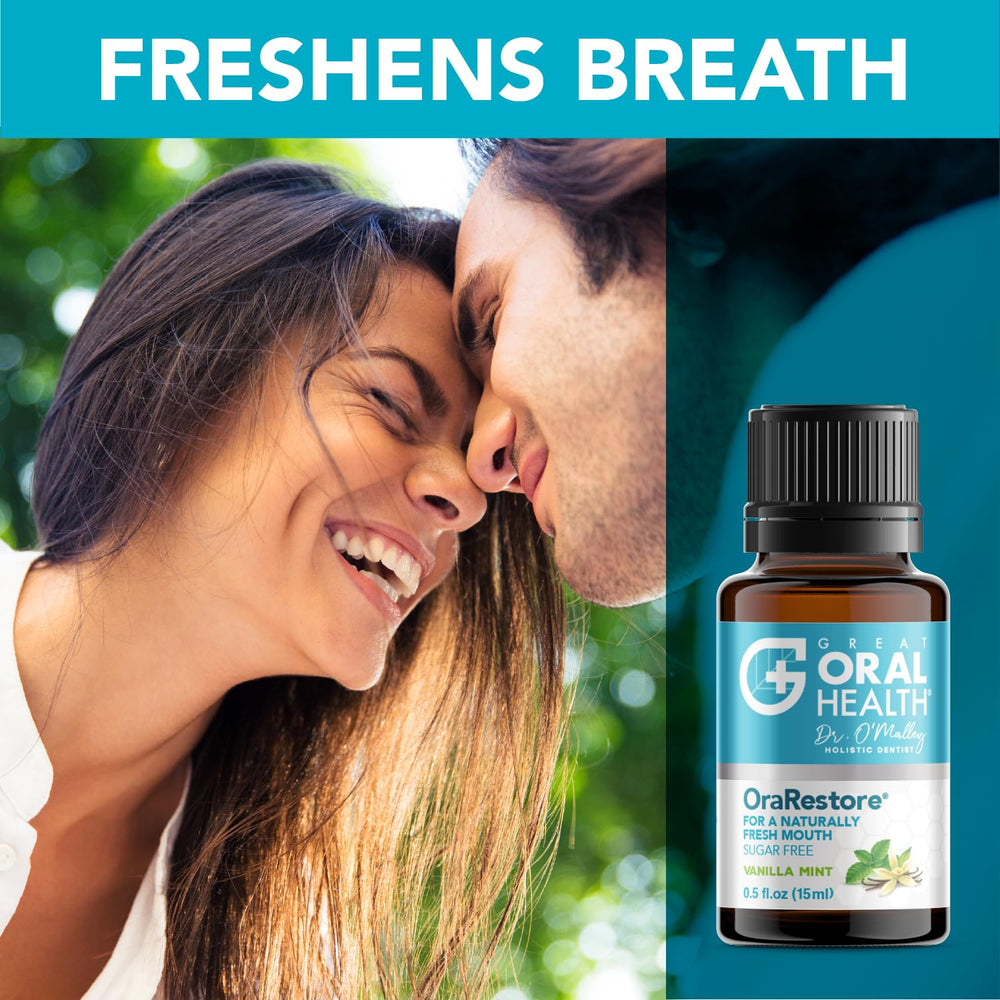 Great Oral Health etiqueta informativa OraRestore mostrando ingredientes clave