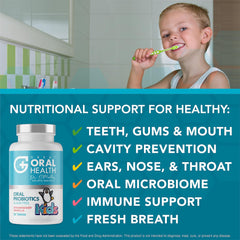 Great Oral Health niño masticando tableta ofreciendo aceptación y facilidad
